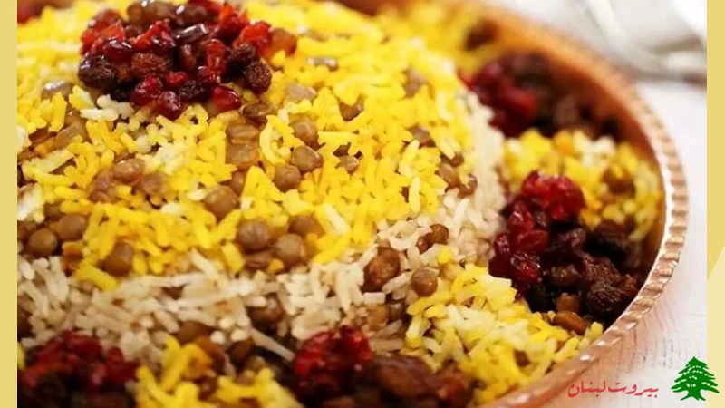 عدس پلو مجلسی با زعفران و زرشک