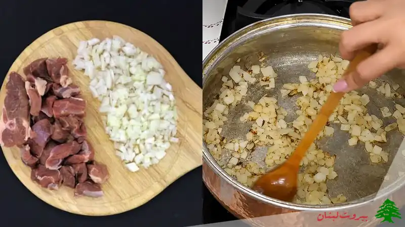 آماده سازی پیاز برای تهیه خورشت به قورمه